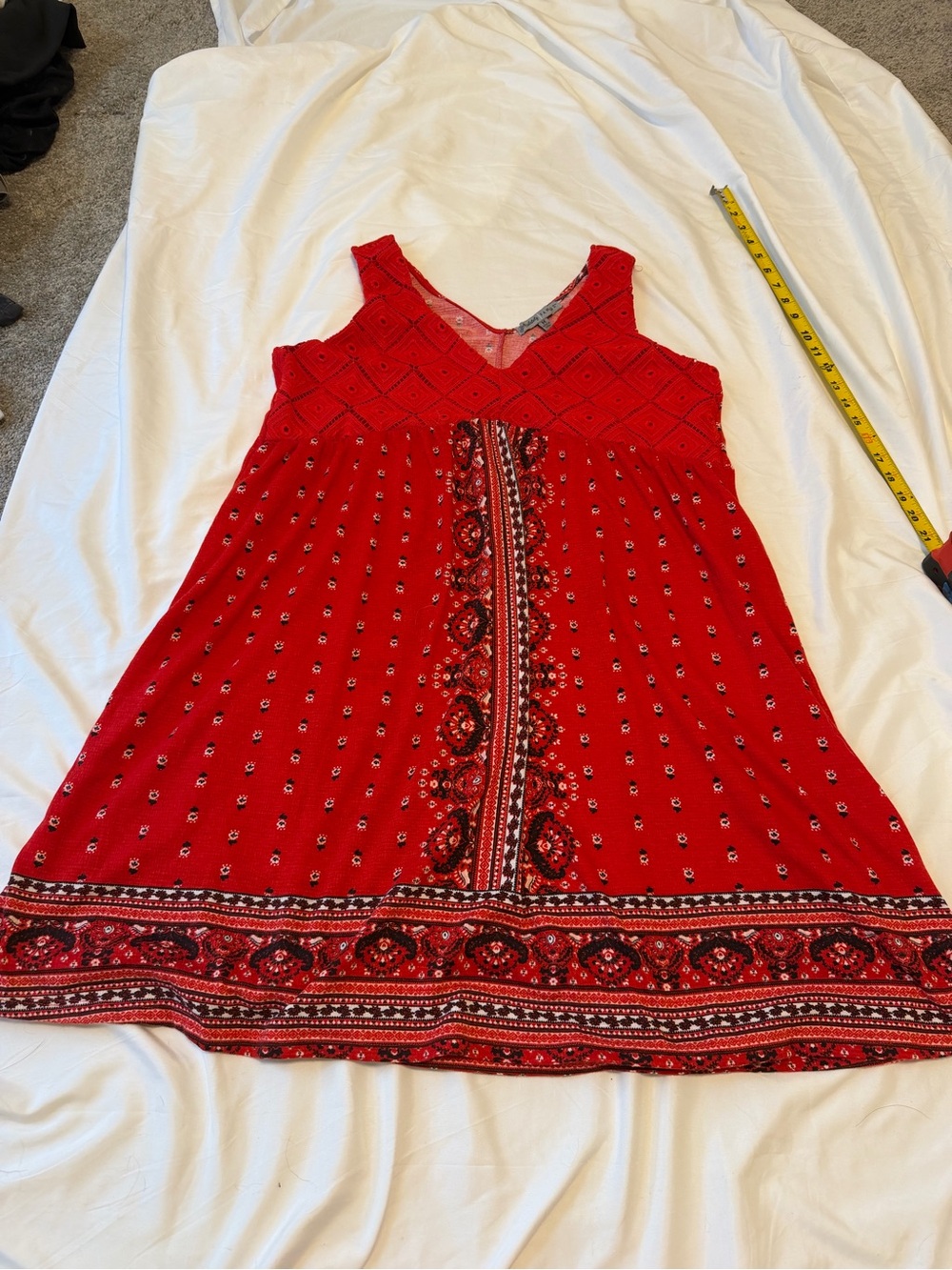 Absolutely Famous Red Boho Embroidered Sleeveless Mini Dress